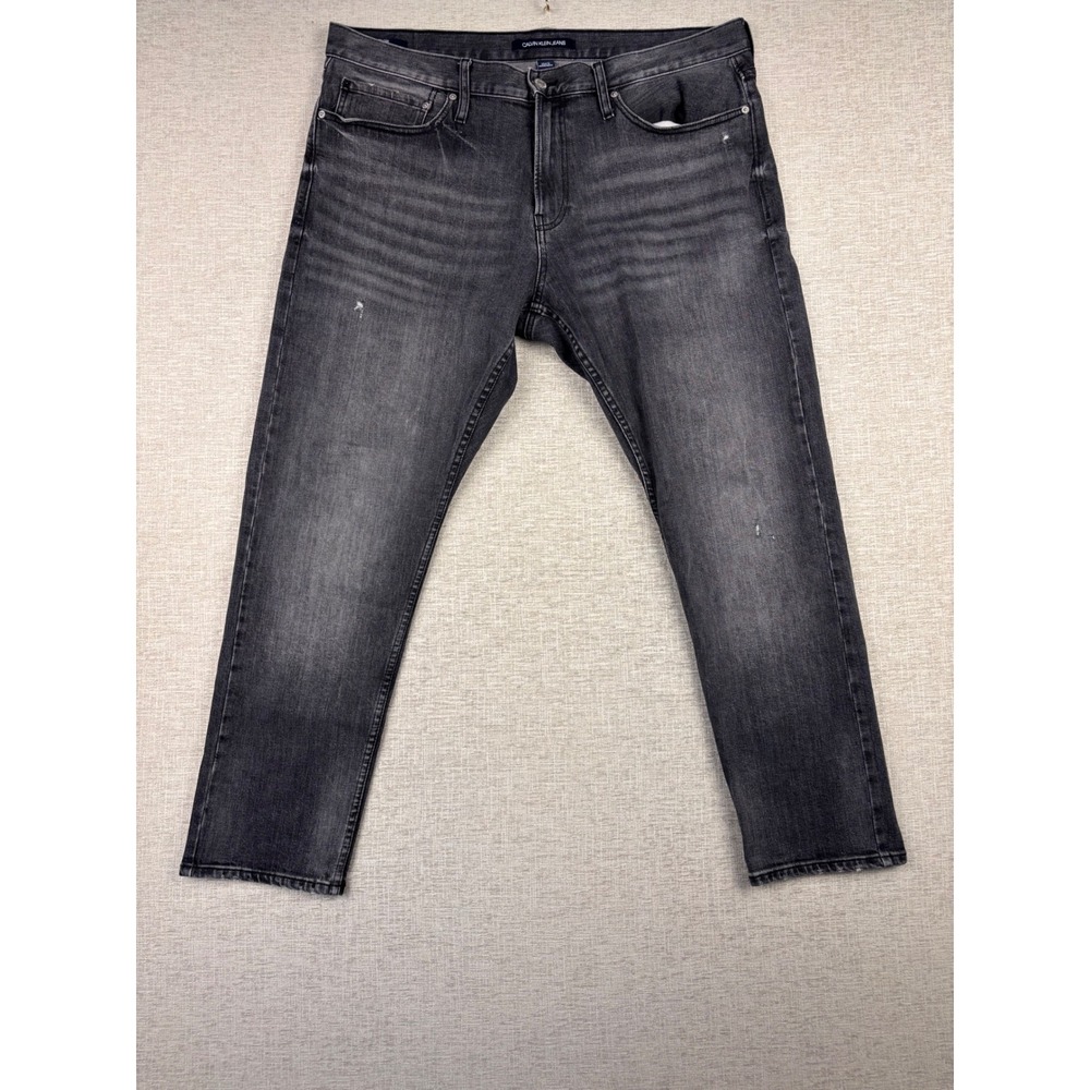 Calvin Klein Men's 38x30 Jeans Dark Charcoal Wash Slight HighLow Fades Slim Fit